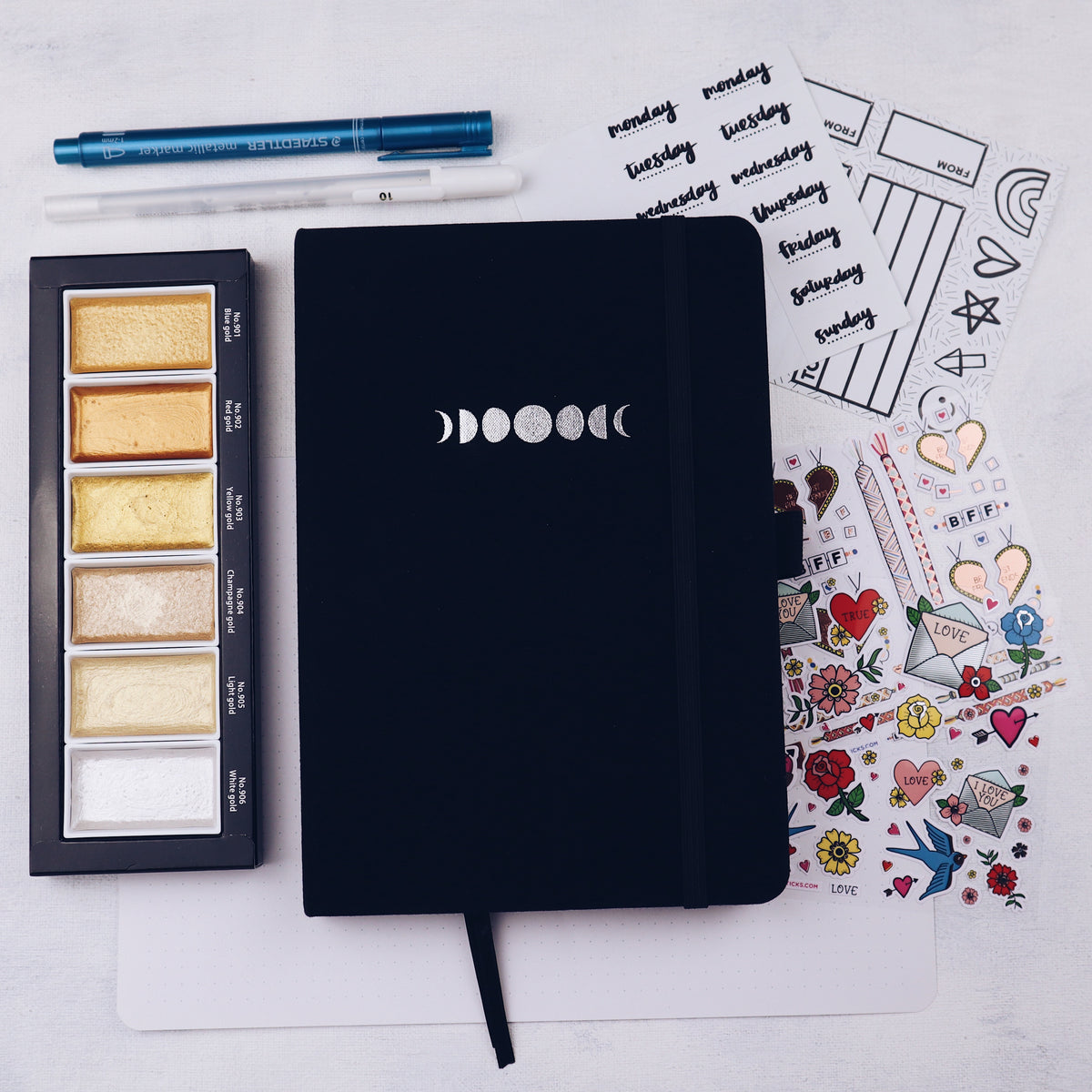 bullet journal, blackout book, stationery