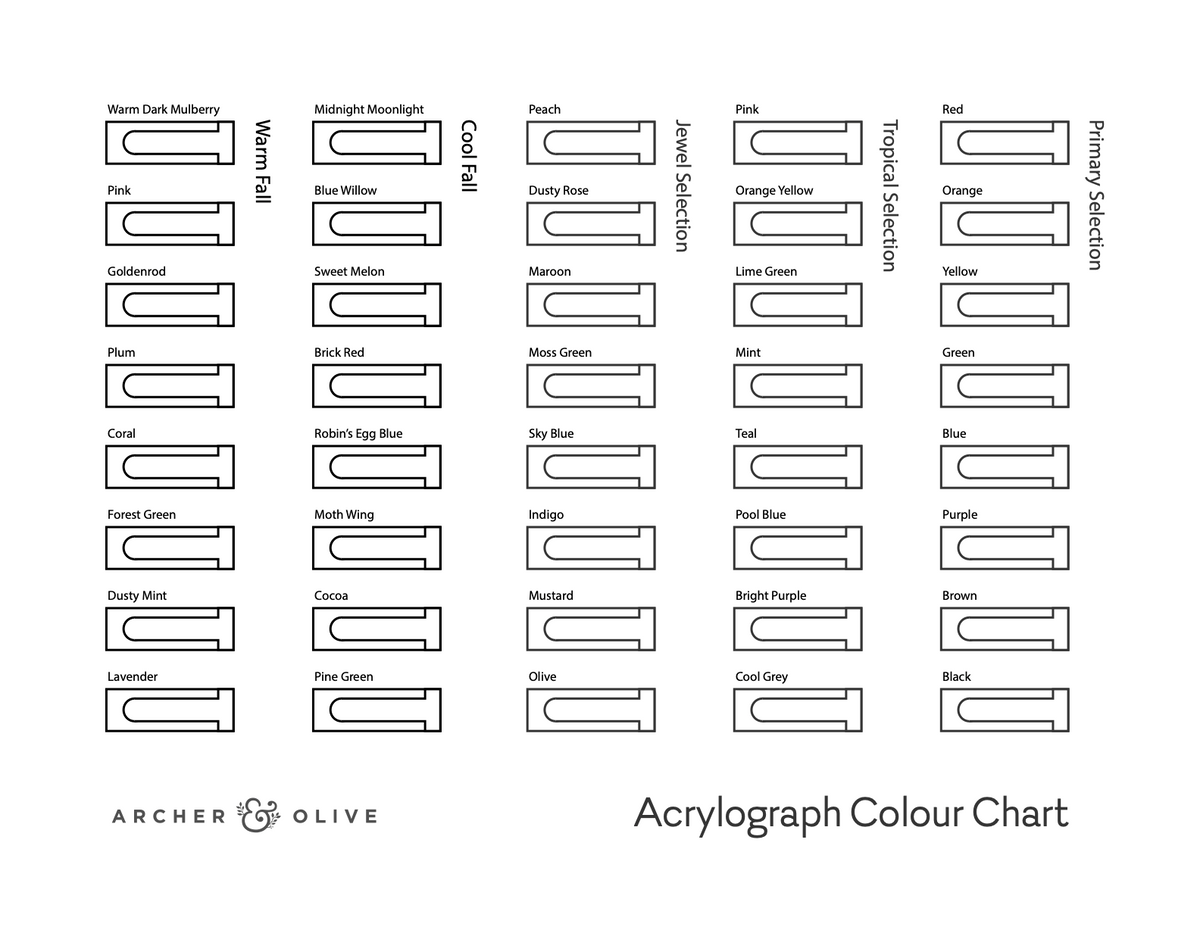 Archer And Olive Acrylograph Pens: All The Pen Names And Swatch Sheets