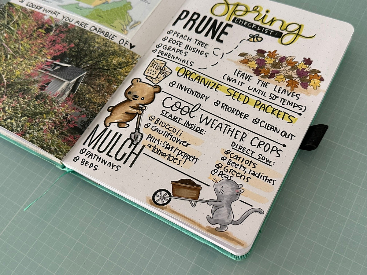 Spring Garden Checklist in an A5 notebook
