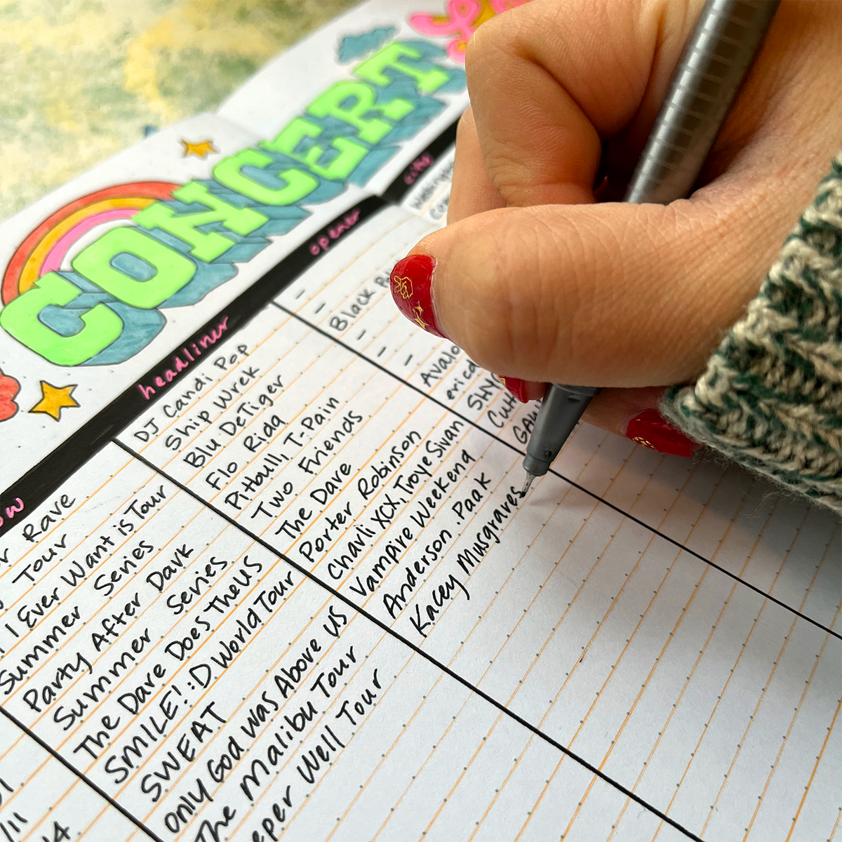 Setting Up a Concert Log for your Bullet Journal