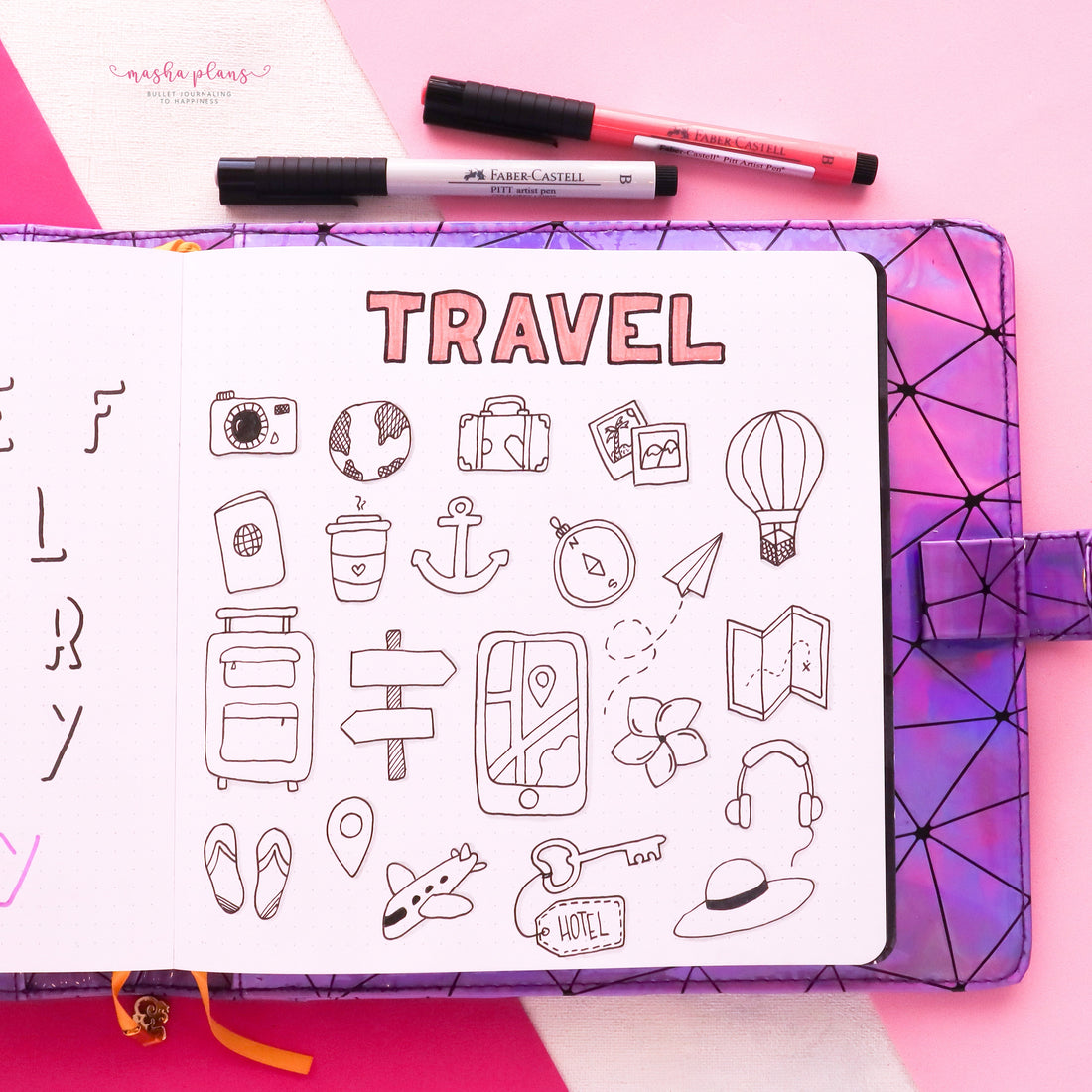 travel doodles, masha plans, square journal, archer and olive