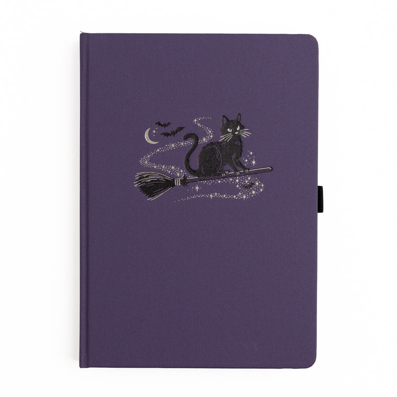 Deep purple buckram notebook with silver black cat & bat details