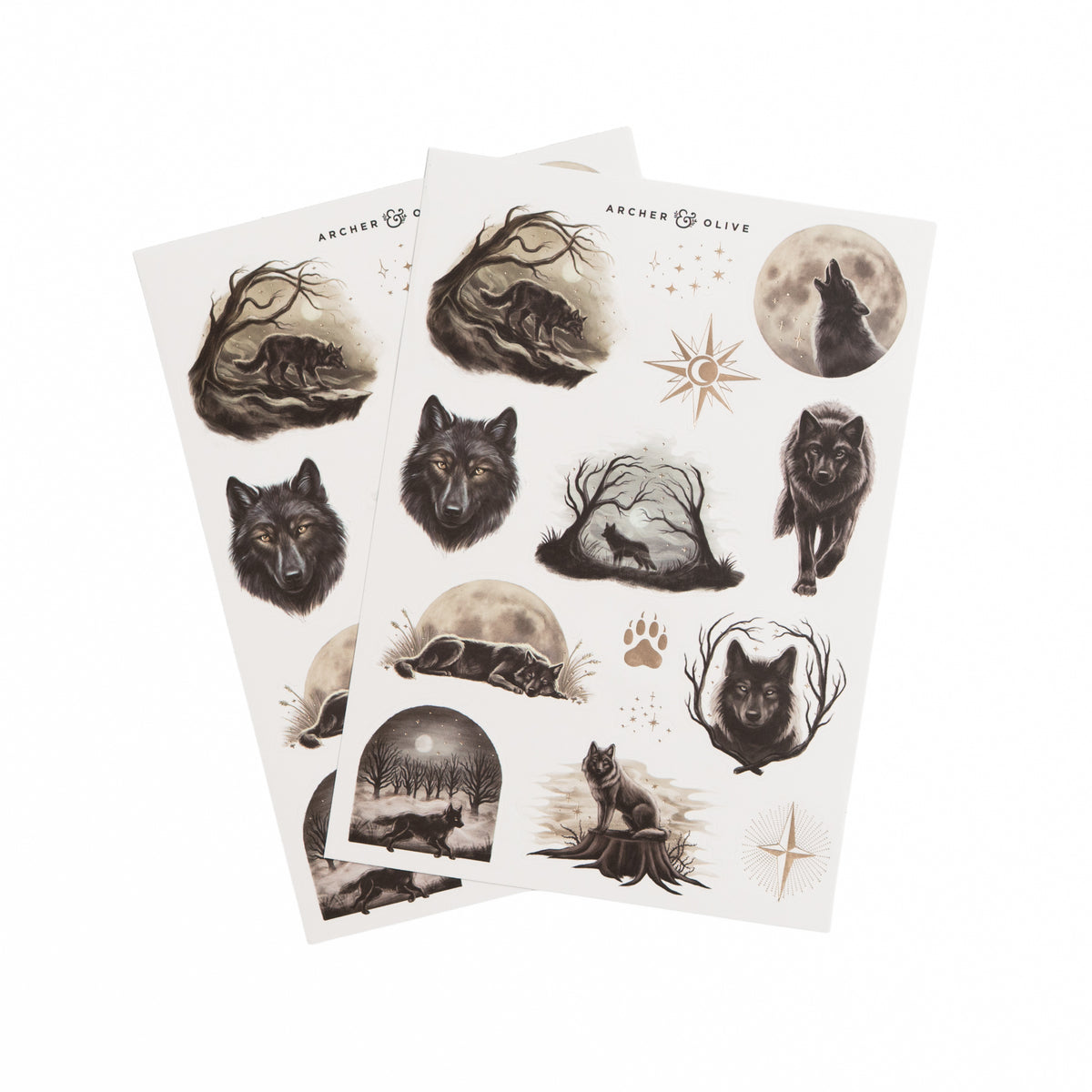 Mysterious wolf & moon sticker set