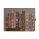 Taupe vegan leather notebook illustrated with a row of ornate gilded book spines