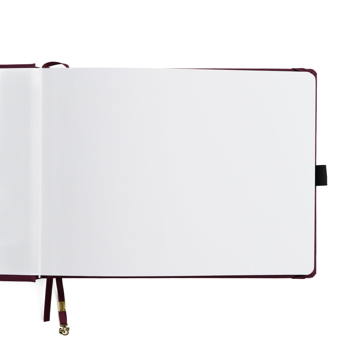 Open notebook with white pages on a white background
