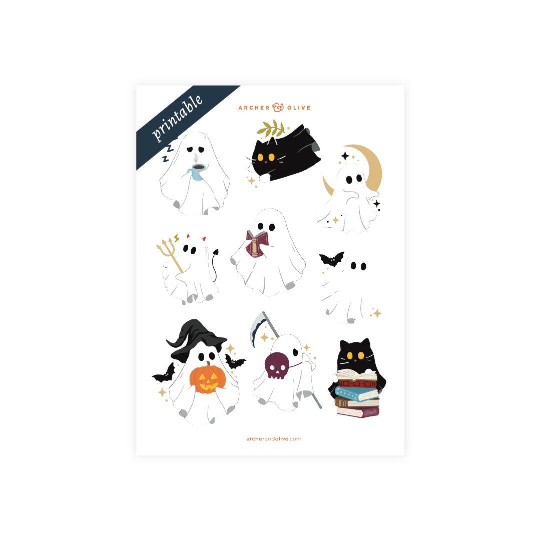 Cute Ghost Printable Stickers - Archer and Olive