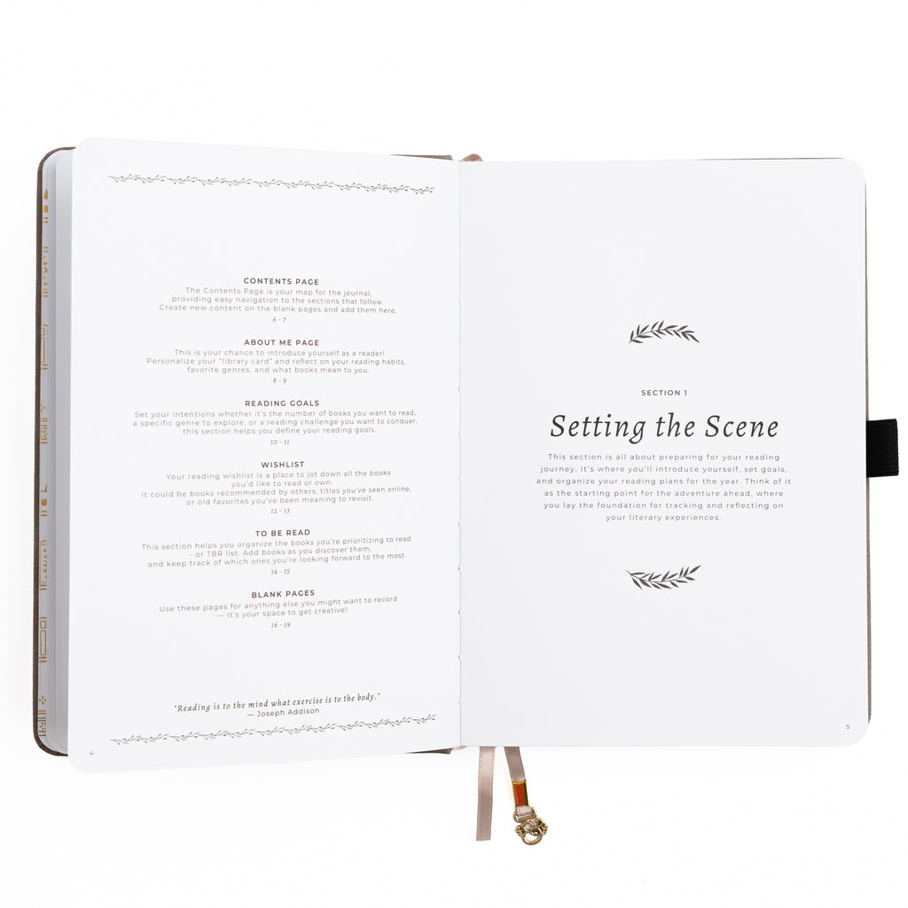 Open book with text and decorative elements on a white background