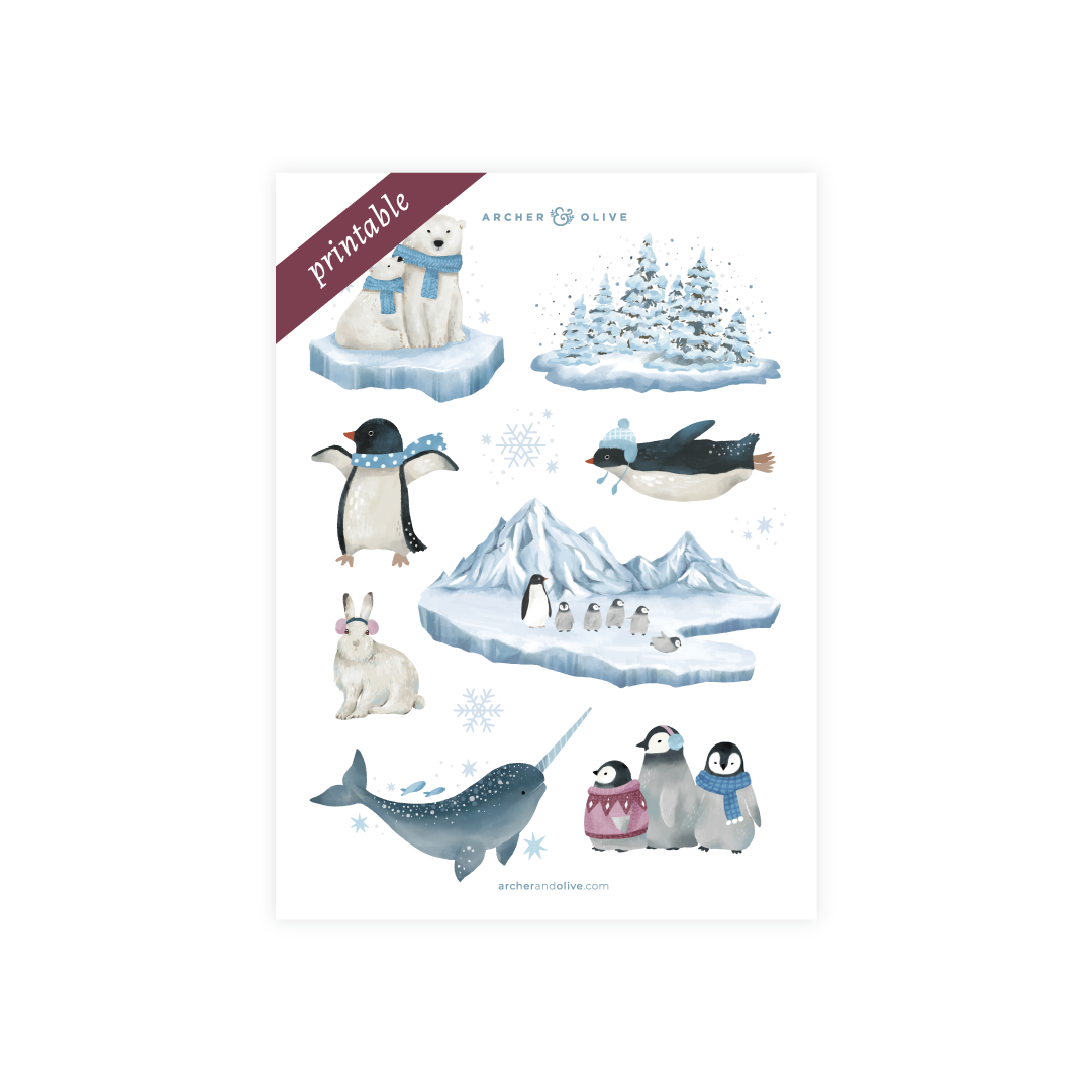 Polar Penguin Printable Stickers - Archer and Olive