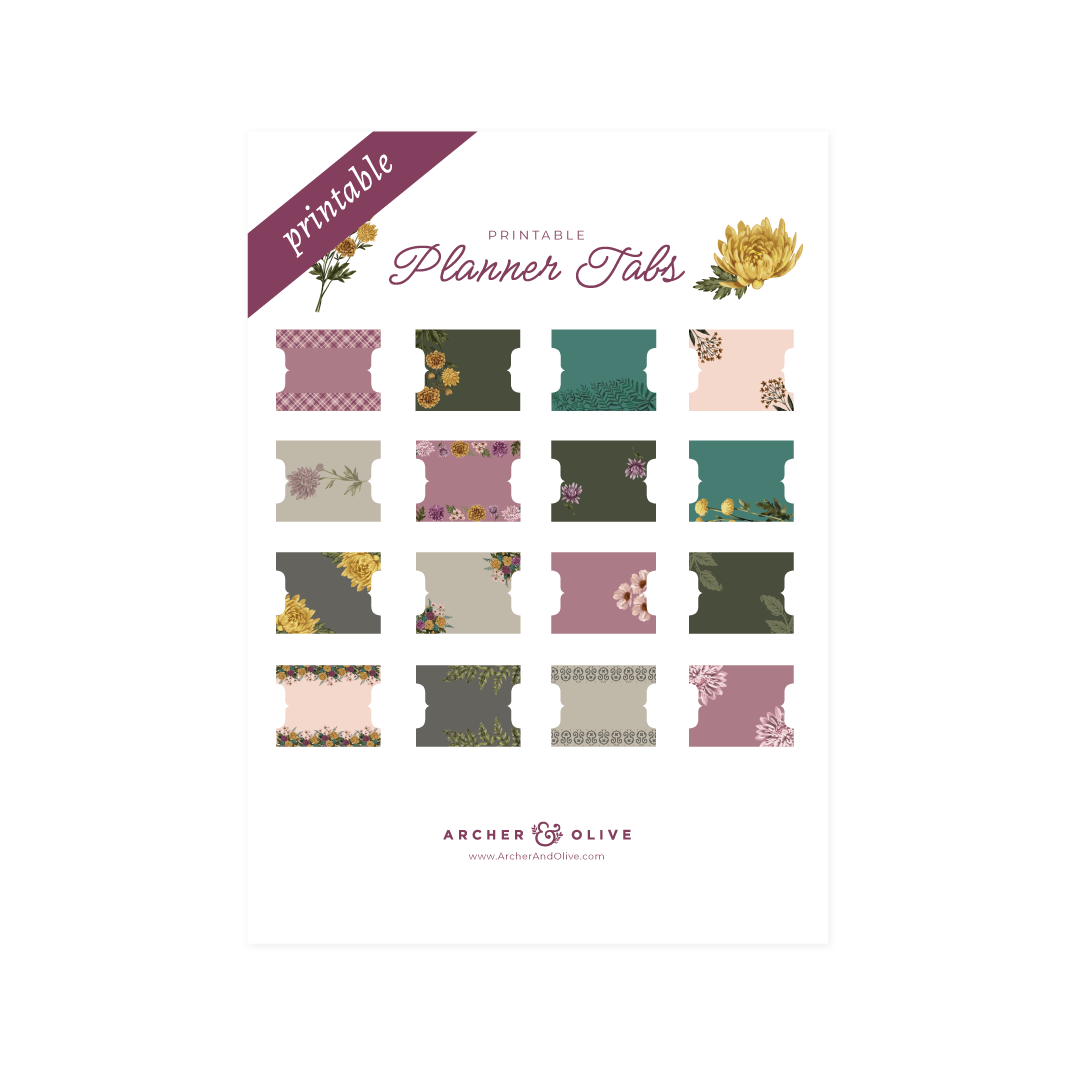 Chrysanthemum Printable Planner Tabs - Archer and Olive