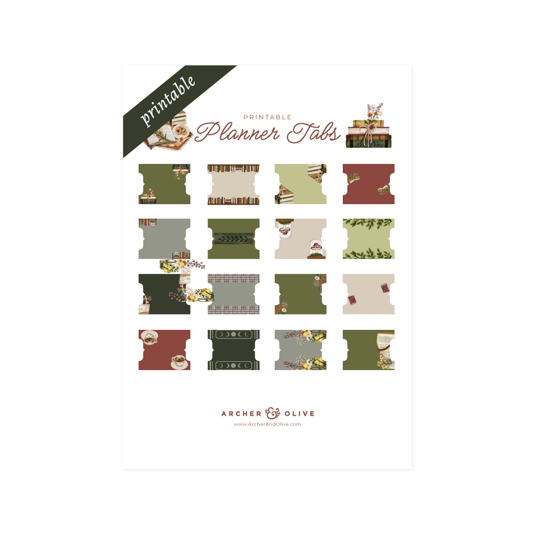 Printable Planner Tabs: Bookshelf - Archer and Olive