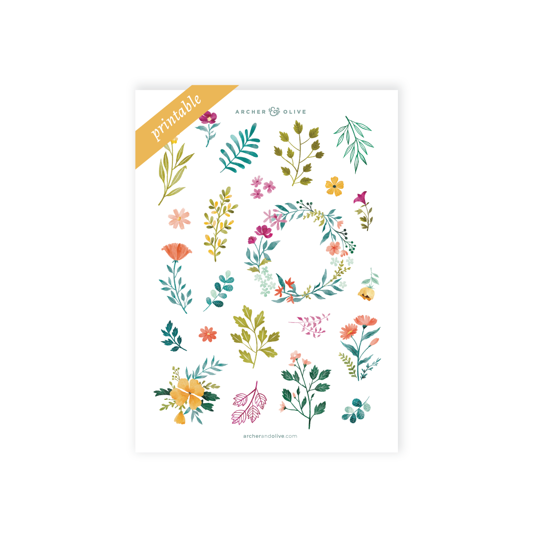 Signature Floral Printable Sticker Set - Archer and Olive
