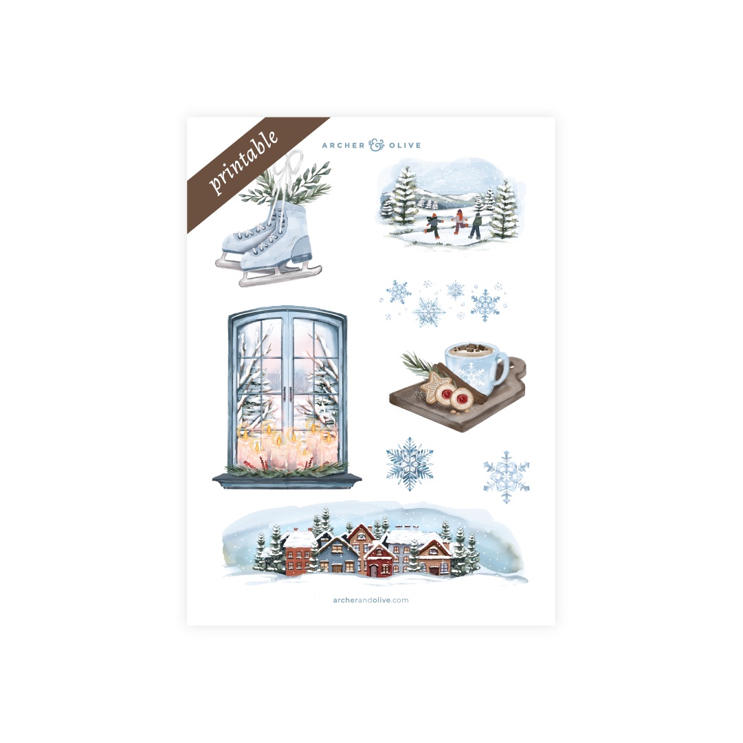 Snowflake Storybook Printable Stickers - Archer and Olive