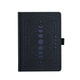 Black notebook with celestial design on a white background