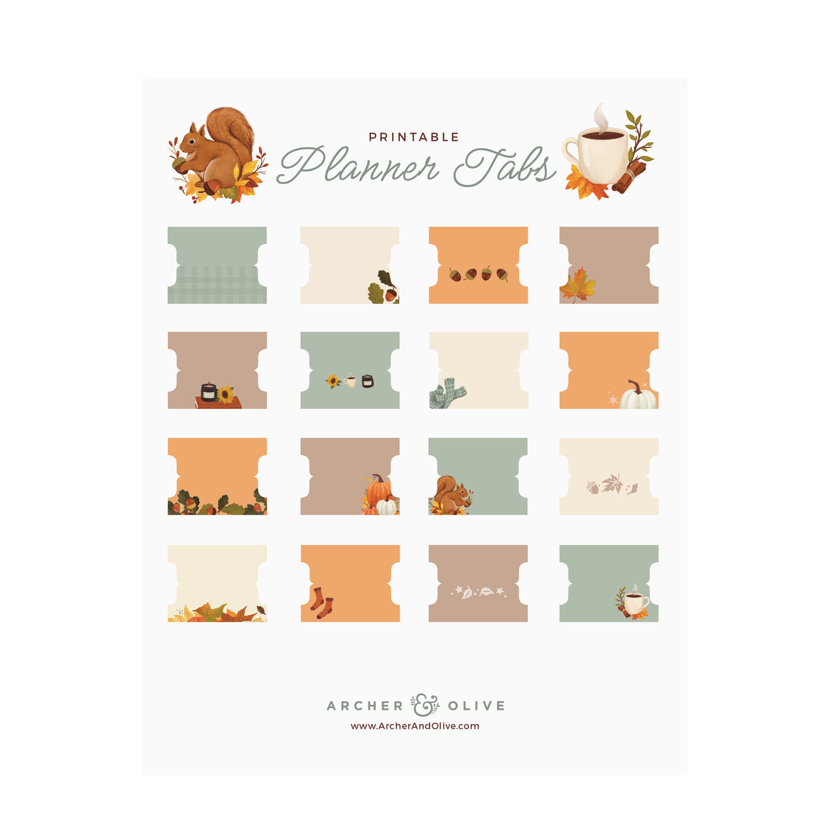 Acorns: Printable Planner Tabs - Archer and Olive