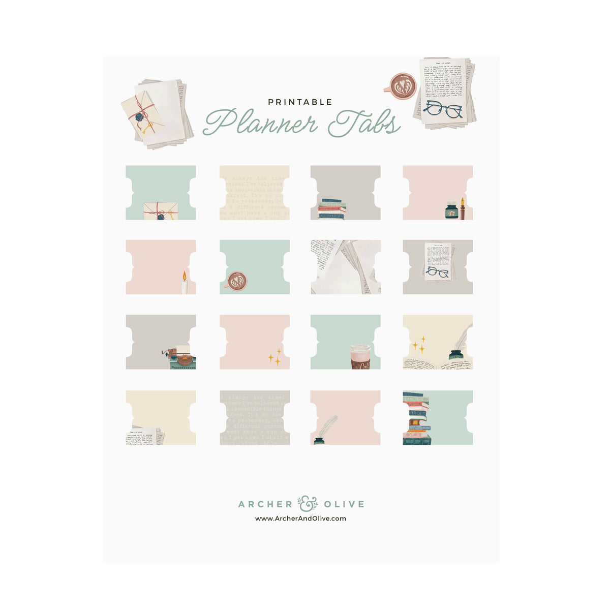 Vintage Typewriter Printable Planner Tabs - Archer and Olive